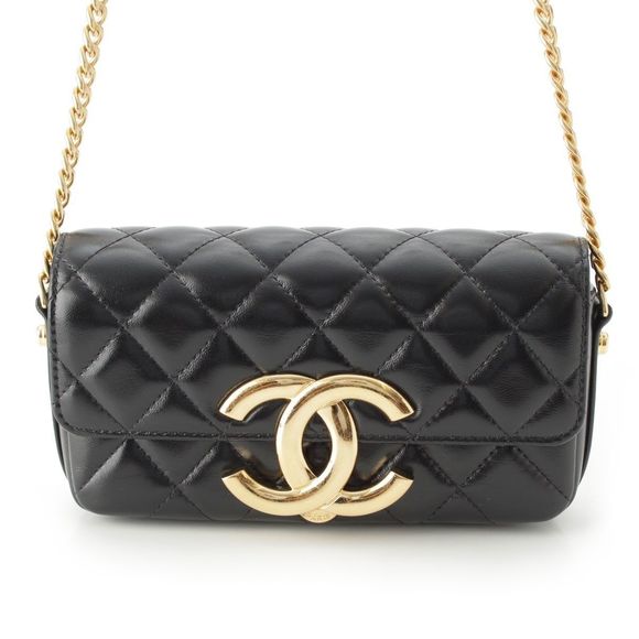 Chanel Lambskin Deca Coco Mark Matelasse Chain Shoulder Bag Black - Picture 1 of 10